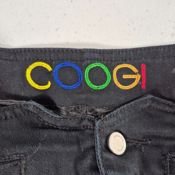 Coogi Black Rainbow Embroidered Ultra Hi Rise Button Front Pants Jeans 9 / 10 - Picture 5 of 6